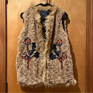 Floral embroidered faux fur vest, reversible